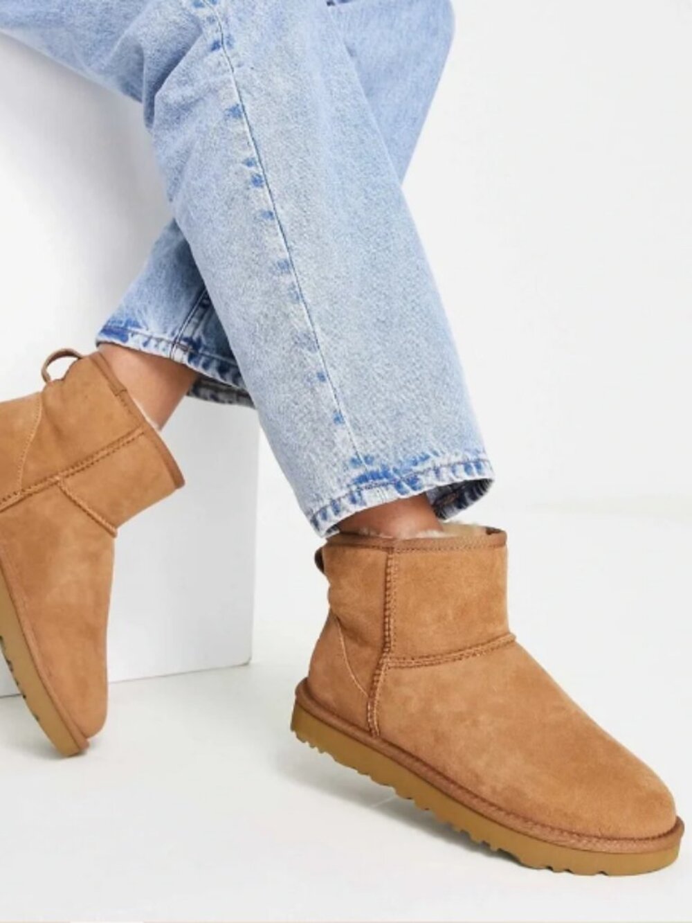 UGG Classic Mini II Chestnut Suede UGGPure Plush Lined Ankle Booties 6